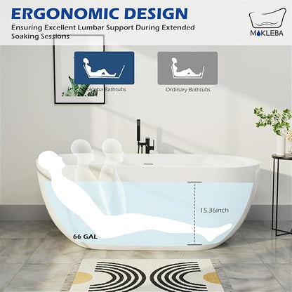 67" Acrylic Freestanding Bathtub, Elegant Oval Free Standing Tub, Soaking Tub with Integrated Slotted Overflow, Toe-Tap Chrome Drain, cUPC Certified, Glossy White