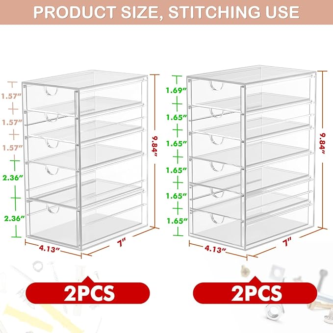 Desk Organizers And Accessories With 22 Drawers, 4 Pack Office Desktop Drawers, Plastic Makeup Organizer Containers Bins With Drawers Desk Organization, Bathroom Organizers Storage Case Box Cube