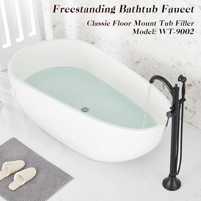 Freestanding Bathtub Faucet, Matte Black Classic Free Standing Tub Faucet with Vintage Handheld Sprayer High Flow Max 7.04GPM Floor Mounted Tub Filler (WT-9002BK)