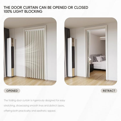 Accordian Door Curtain, 100% Blackout Folding Magnetic Doorway Curtains,Linen Style Closet Doors,for Room Divider,Privacy Protection（W52 x L78,Off White,1 Panel）