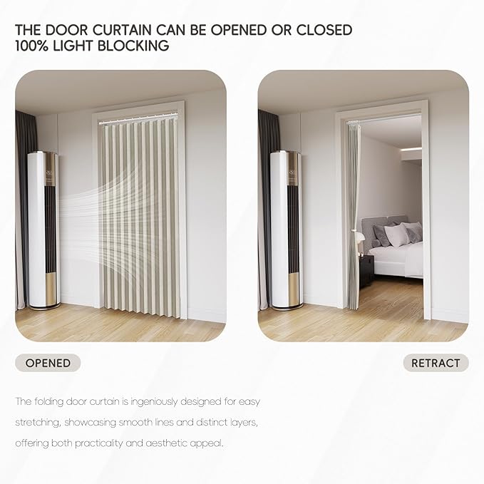 Accordian Door Curtain, 100% Blackout Folding Magnetic Doorway Curtains,Linen Style Closet Doors,for Room Divider,Privacy Protection（W72 x L78,Off White,1 Panel）