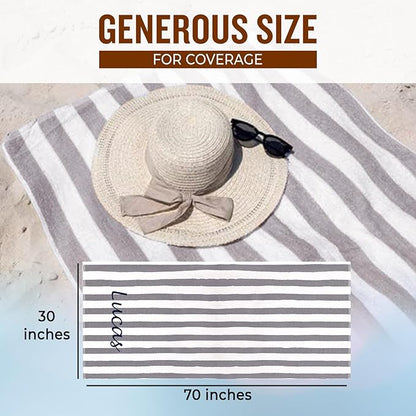 Personalized Passion Beach Towels for Adults - Custom Pool Towels with Name - Highly Absorbent Cotton - Striped Design for Women & Men - Large 70x30 Bath Sheet for Hotel, Swim & Camping - Grey