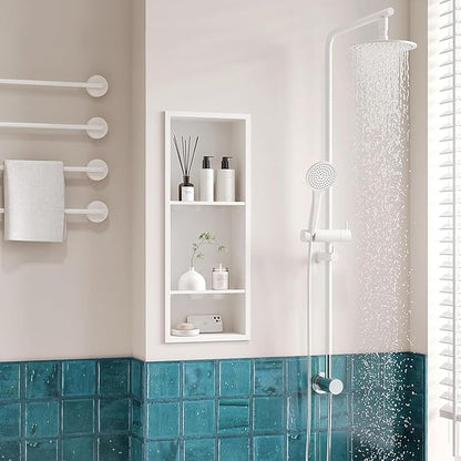 Neodrain 12X30 Inch White Three Layers Stainless Steel Shower Niche, NO Tile Needed Recessed Niche Shelf for Bathroom Storage, 3-Tier Recessed Built-in Wall Niche