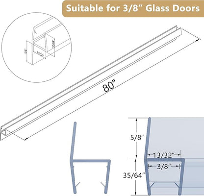 2-Pack Frameless Shower Door Seal Strip, 80" Long Shower Door Side Seal for 3/8" (10mm) Thick Glass – Prevent Leaks & Create a Waterproof Barrier