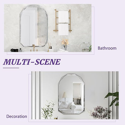 Bathroom Mirror for Wall, 20" x 30" Arched Mirror, Bathroom Vanity Mirrors, Beveled Edge Frameless Wall Mount Vanity Mirrors, Wall Mirror Decorative, Irregular Beveled Edge Mirrors