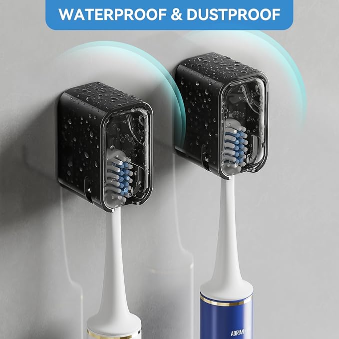 Toothbrush Holders for Bathrooms, 2PCS Innovation Single Slot Toothbrush Holder Wall Mounted with Cover for Shower, Single Toothbrush Dispenser Storage Organizer for Family & Travel