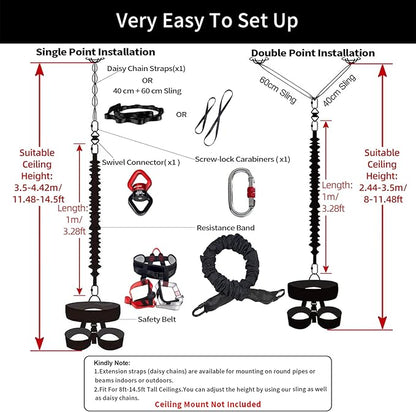 PRIOR FITNESS Bungee Fitness Set Yoga Bungee Cord Rope Resistance Air Dance Rope Exercise Fitness Home Gym Professional Training Equipment