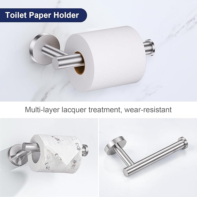 Lairuier 5 Pieces Brushed Nickel Bathroom Accessories Set, 23.6 Inch Bath Towel Bar Set, SUS304 Stainless Steel Bathroom Hardware Set Round Toilet Paper Holder Set Wall Mounted