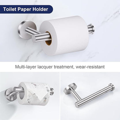 Lairuier 5 Pieces Brushed Nickel Bathroom Accessories Set, 23.6 Inch Bath Towel Bar Set, SUS304 Stainless Steel Bathroom Hardware Set Round Toilet Paper Holder Set Wall Mounted