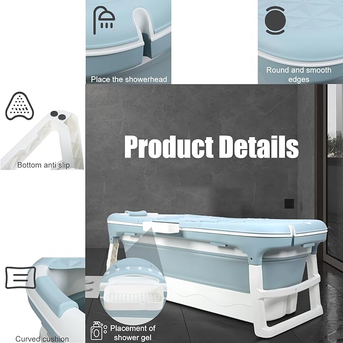 Portable Bathtub for Adult, Large Collapsible Tub, Portable Tub for Adults, Tub for Shower, Sweat Steaming Spa Sweat Steaming Bathtub, Effortless Folding Bathtub, Hot Bath, Ice Bath 50 in