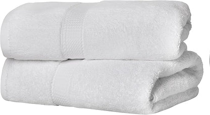Superior Egyptian Cotton Pile Bath Towel Set of 2, Ultra Soft Luxury Towels, Thick Plush Essentials, Absorbent Heavyweight, Guest Bath, Hotel, Spa, Home Bathroom, Shower Basics, White