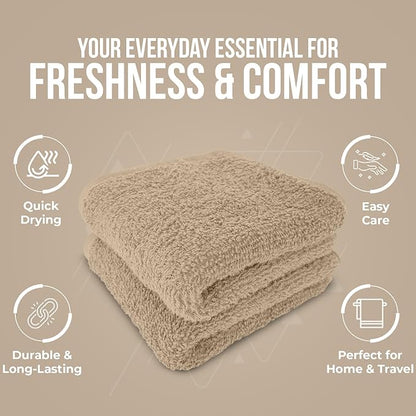 DAN RIVER 24 Pack Wash Cloths for Showering [12x12] - 100% Cotton Washcloths Premium Quality Flannel Face Cloths for Bathroom, Highly Absorbent and Soft Feel Wash Clothes, Tan
