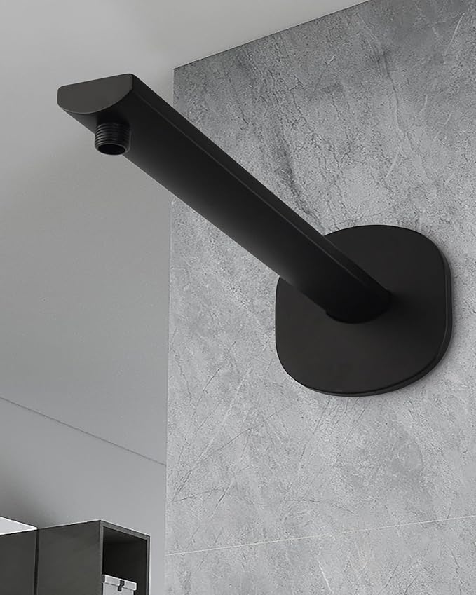 PHASAT Shower Arm with Flange,Stainless Steel Shower Head Extension Arm Replacement,Shower Arm Extension Wall-Mounted,Matte Black,PU9H04