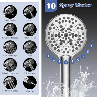 Hibbent 5-spray Filtered Rainfall Shower Head Combo, High Pressure 13'' Showerhead with 10 Spray Modes Handheld, All Metal 3 way Diverter Shower Arm, 71'' Hose and Holder, Chrome