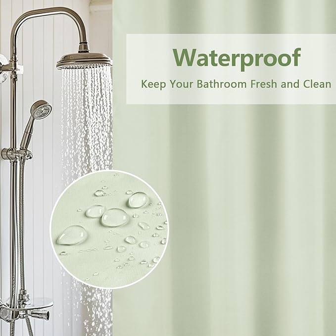 Waterproof Fabric Long Shower Curtain Liner with 3 Extra-Large Magnets, 72 x 78 inch Extra Long Green Cloth Shower Liner Machine Washable, Hotel Quality Lightweight Shower Curtain for Bathroom