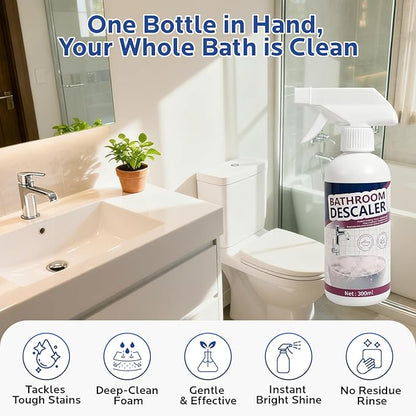Bathroom Descaler Foam Cleaner for Hard Water Stains - Powerful Foaming Spray for Shower Toilet Sink Tile Cleaning, Limescale Buildup Remover All-Purpose Bathroom Cleaner (10.1 Fl Oz)