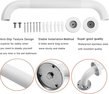 Shower Grab Bar, 2 Pack 24 Inch White Bathroom Grab Bar, 1.25" Diameter 304 Stainless Steel Anti-Slip Grab Bars for Bathtubs and Showers, Handicap Shower Grab Bar for Seniors Elderly