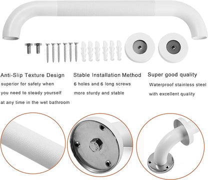 Shower Grab Bar, 2 Pack 12 Inch White Bathroom Grab Bar, 1.25" Diameter 304 Stainless Steel Anti-Slip Grab Bars for Bathtubs and Showers, Handicap Shower Grab Bar for Seniors Elderly