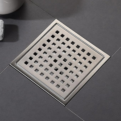 6 Inch Square Shower Floor Drain, Grille with Removable Cover, SUS304 Stainless Steel Brushed Nickel