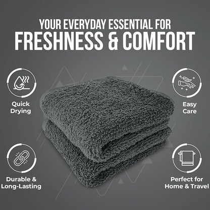 DAN RIVER 12 Pack Wash Cloths for Showering [12x12] - 100% Cotton Washcloths Premium Quality Flannel Face Cloths for Bathroom, Highly Absorbent and Soft Feel Wash Clothes, Grey