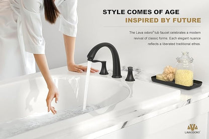 Lava Odoro Black Roman Tub Faucet with Valve, 8 inch Widespread Bathtub Faucet with Valve, High Flow 2 Handle Deck Mount Tub Faucet, Solid Brass 3 Hole Bath Tub Filler TF405-MB