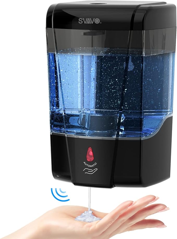 SVAVO Automatic Soap Dispenser Hand Soap Dispenser Wall Mount 600m/21 fl.oz, Touchless Electric Sensor Pump Battery Operated for Offices Home Kitchen Bathroom Hotel Restaurant Commercial