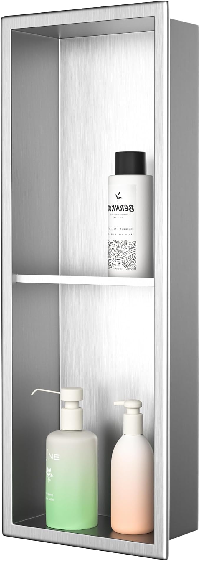 Stainless Steel Shower Niche 24"×8" Brushed with 2-Tier Shelf No Tiled Needed Niche Shower for Bathroom Wall Recessed Shower Box for Bathroom Storage
