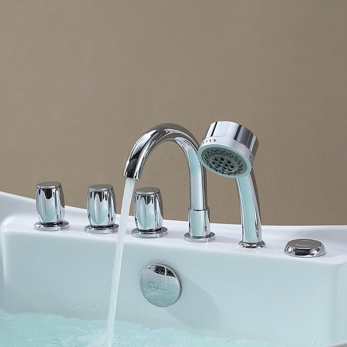 Empava 59" x 28" Freestanding Whirlpool Tub with Center Drain,560W Stand Alone Bathtub with 8 Hydromassage Jets, Unique Boat-Shaped,Acrylic,ETL Certified
