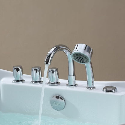 Empava 59" x 28" Freestanding Whirlpool Tub with Center Drain,560W Stand Alone Bathtub with 8 Hydromassage Jets, Unique Boat-Shaped,Acrylic,ETL Certified