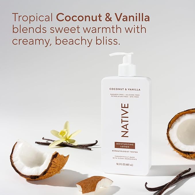 Native Body Lotion Contains Naturally Derived Plant-Based Moisturizers for Women and Men | Restores Dry Skin, Coconut & Vanilla, 16.5 fl oz