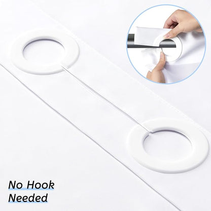 Furlinic Extra Wide No Hook Shower Curtain,96 Inch Width White Fabric Shower Curtains with 12 Plastic Built-in Hooks,Waterproof & Machine Washable Hotel Style for Bathroom,96x72 Inch
