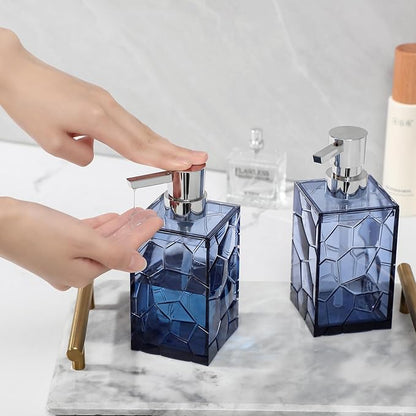 Hand Soap Dispenser, Clear Acrylic Plastic Liquid Pump Bottles Refillable Lotion Dispenser for Bathroom Decor Kitchen College Dorm, Blue