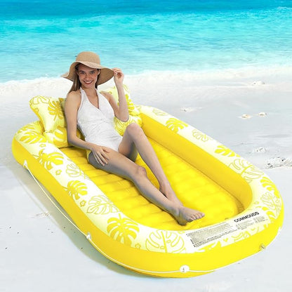 Inflatable Tanning Pool Lounger Float with Cervical Pillow - Pool Floats Adult for Sunbathing, Backyard, Pool Party - Inflate Ball Pit for Babies - Kids Swimming Pool Bed