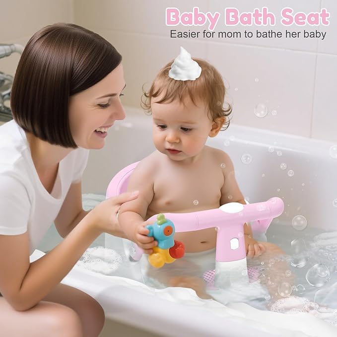 Baby Bath Seat for Babies 6 Months & Up Sitting Up, Non-Slip Baby Bath Chair with Suction Cup, Safe and Comfortable Portable Infant Bath Seat for Bathroom, Bathtub Tub, Easy to Clean (Pink)