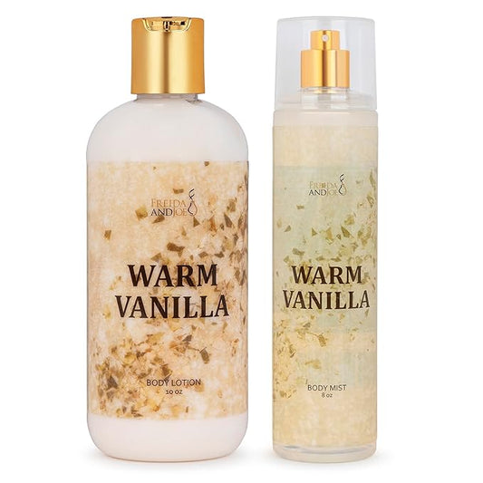 Home Spa Gift 10oz Deep Moisturizing Fragrance Body Lotion & 8 oz. Fine Fragrance Body Mist Set Luxury Self-Care Combo for Women and Girls (Warm Vanilla)
