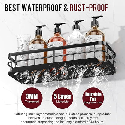 Large Capacity Shower Caddy, Heavy-Duty Adhesive Shower Organizers with Custom Aesthetic Design Soap, No Drilling Corner Shower Shelves, 5 Hooks for Bathroom Accessories, 3 Pack