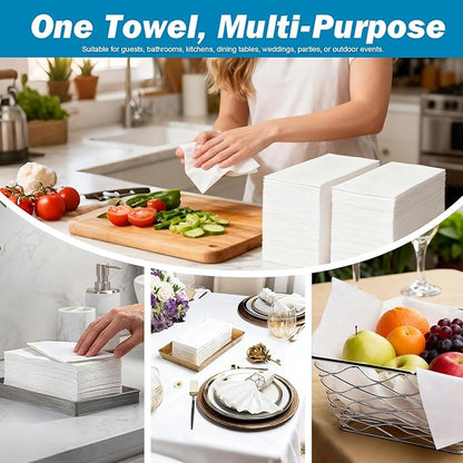 Charmount 600 PCS Disposable Linen-Feel Paper Hand Towels, White 12" x 17" Cloth-Like Napkins for Bathroom, Wedding, Party, Dinner, Everyday Use, or Decorative Guest Towels