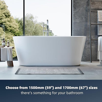 67'' Acrylic Freestanding Bathtub, Modern Soaking Tub, Deep Upright Bath, Non-Slip, cUPC Certified, Chrome Drain, Easy Clean, Spa Experience for Contemporary Bathroom Design