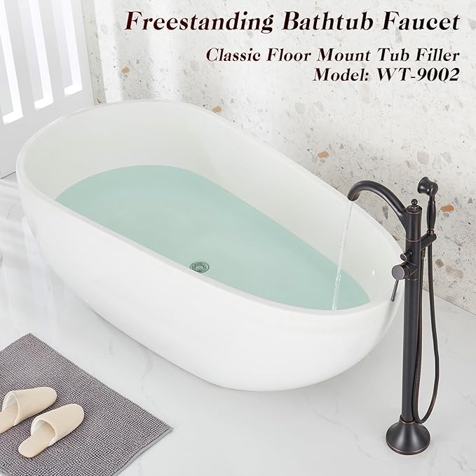 Freestanding Bathtub Faucet, Classic Free Standing Tub Faucet with Retro Handheld Sprayer High Flow Max 7.04GPM Floor Mounted Tub Fillers Swivel Spout Tub Faucets Oil Rubbed Bronze (WT-9002ORB)