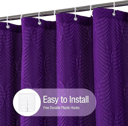 Gibelle Purple Shower Curtain for Bathroom, 3D Embossed Textured Fabric Shower Curtain, Modern Farmhouse Chic Soft Cloth Shower Curtain Set with Hooks, 72x72