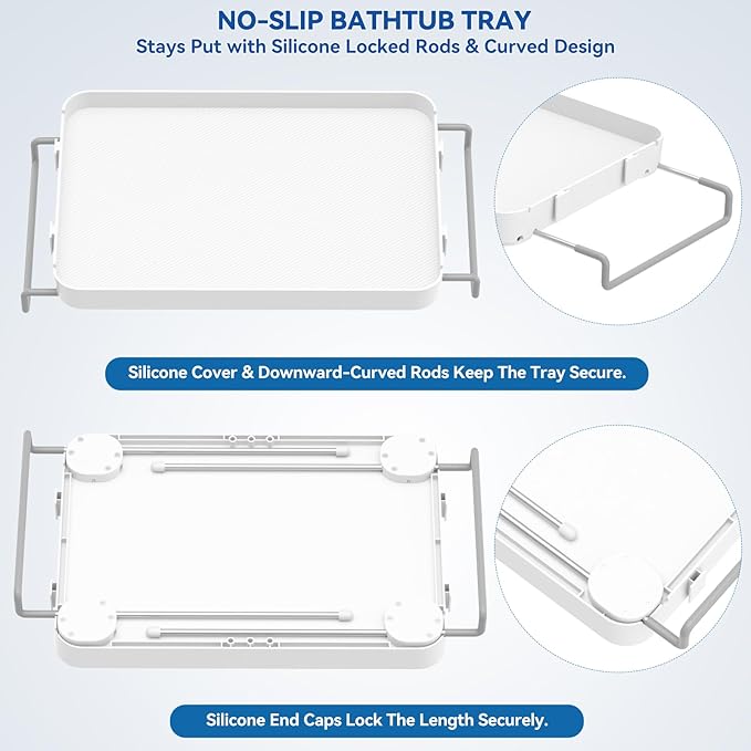 Bathtub Tray Caddy Expandable Bath Tray with Cup Holder Plastic Bathtub Caddy Shelf Stylish Bathroom Organizer for Candle Towel, Book, Wine, Phone, Shower
