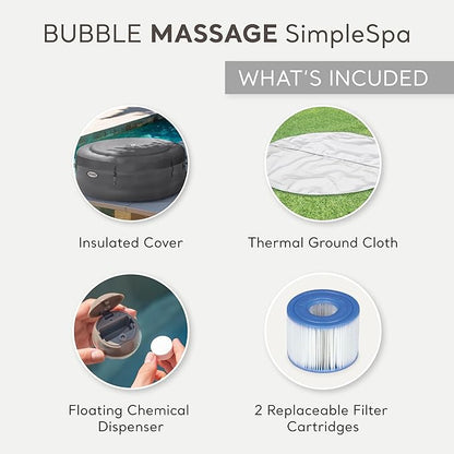 INTEX 28483E SimpleSpa Inflatable Hot Tub 4 Person Bubble Massage Spa: Includes Insulated Cover – Built-in QuickFill Inflation – Soothing Jets – 77" x 26"