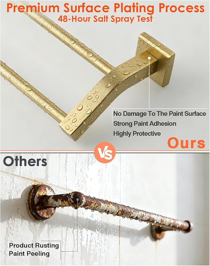 Alise Bath Double Towel Bars Towel Racks for Bathroom,Wall Mount Towel Holder Heavy Duty SUS304 Stainless Steel Towel Hanger Rail,Gold Finish 32-Inch