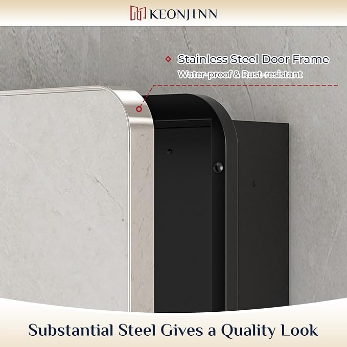 Keonjinn 60 x 32 Inch Large Chrome Medicine Cabinets, Recessed Bathroom Medicine Cabinet, Elegant Silver Stainless Steel Framed, Sturdy & Heavy, Adjustable Shelves, DTC Hinges, Soft Closing, Modern