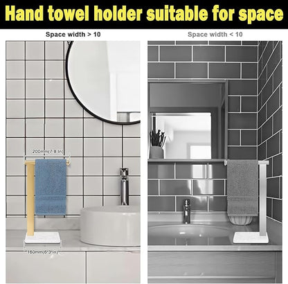 Stainless Steel L-Shaped Hand Towel Holder, SUS304 Bathroom Towel Rack with Thickened Base for Countertop Vanity (Gold, Square Base)