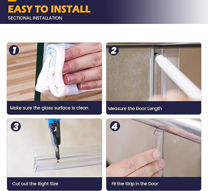 Bathroom Shower Glass Door Side Seal Strip, 2PCS 78 Inch Long Clear PVC Seal Strips for 1/2"(12mm) Thick Framless Glass Door Panel