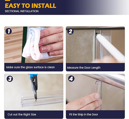 Shower Glass Door Side Seal, 2PCS 78 Inch Ultra Clear PVC Seal Strip with Long Sweep for 1/4"(6mm) Thick Framless Glass Door, to Stop Water Leakage