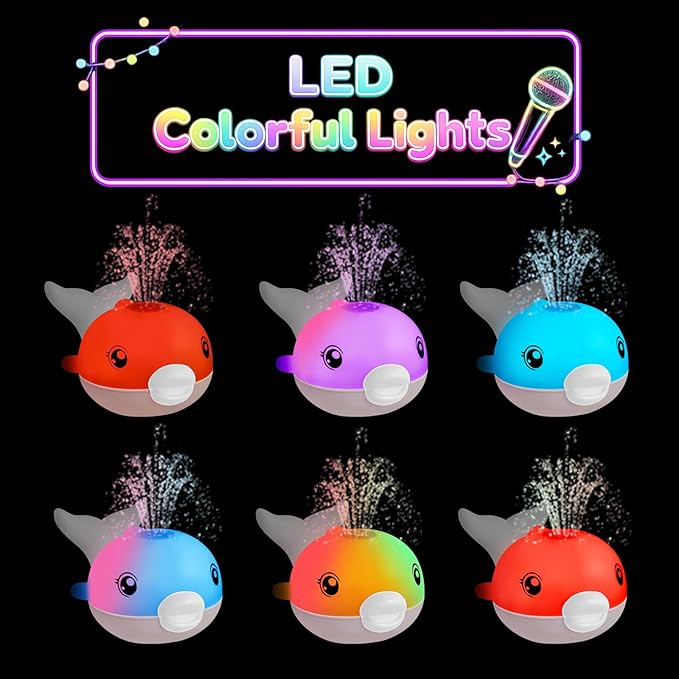 Bath Toys, Light Up Dolphin Baby Bath Toys for Babies 6-12 12-18 Months, Rechargeable Sprinkler Musical Toys, Easter Basket Stuffers Bathtub Toys for Toddlers 1-3 2-4 Boys Girls Infant Kids- White
