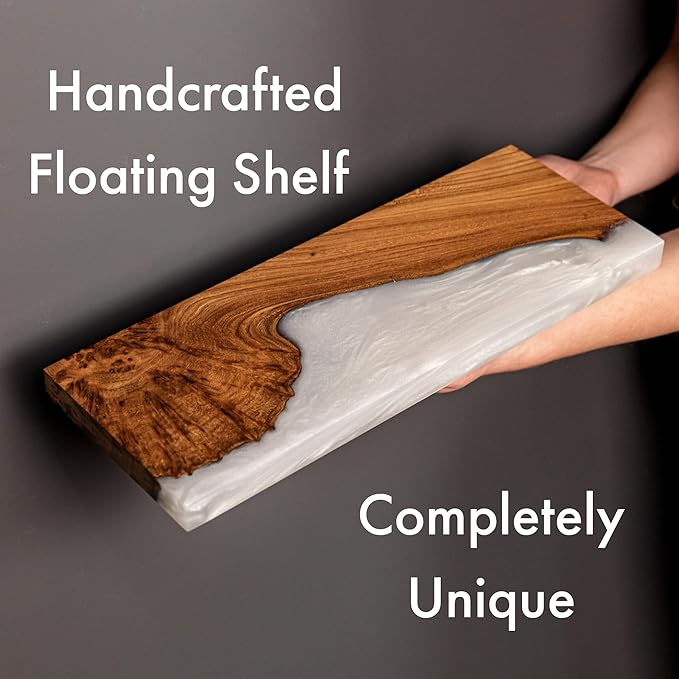 RWA Straight Edge Floating Shelf – Unique Wood Floating Shelf for Wall Decor, Living Room, Bedroom, or Bathroom – Sleek Decorative Wall Shelves for Home & Office (Straight/Platinum, Medium - 16x6)