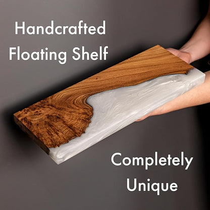 RWA Live Edge Floating Shelf – Unique Wood Floating Shelf for Wall Decor, Living Room, Bedroom, or Bathroom – Stylish Decorative Wall Shelves for Home & Office (Platinum, 24x7)